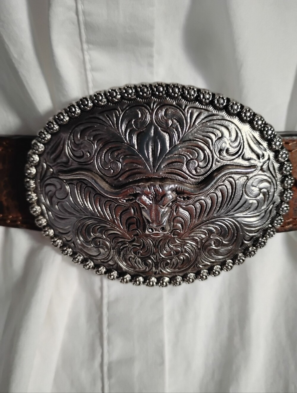 Long Horn Cattle Belt Buckle Genuine Leather Belt Western Country Southwestern